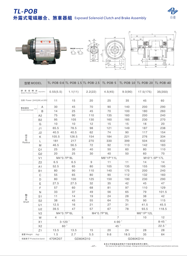 外露式電磁離合剎車(chē)器組規格型號尺寸參數表