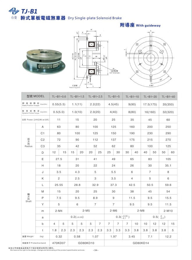 干式單片電磁制動(dòng)器型號參數